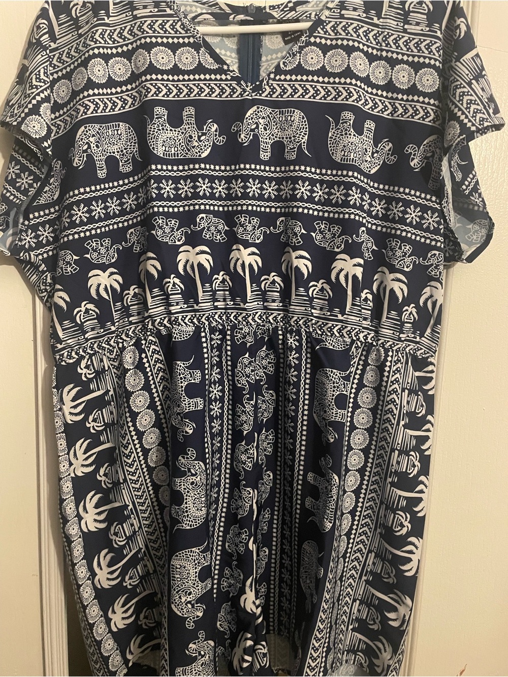 Navy & White Elephant Print Romper